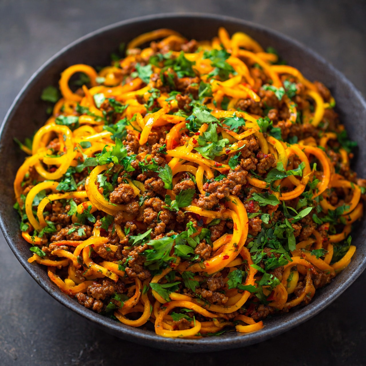 Harissa Ground Beef with Carrot Noodles