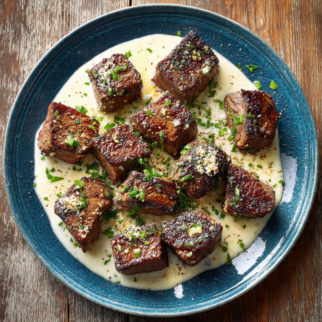 Tender Steak Bites in Garlic Butter with Creamy Parmesan Sauce