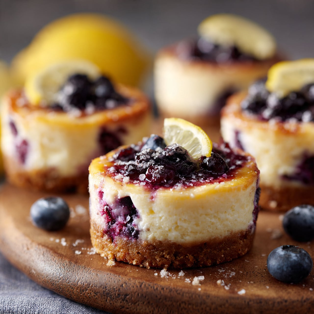 Juicy Mini Lemon Blueberry Cheesecakes