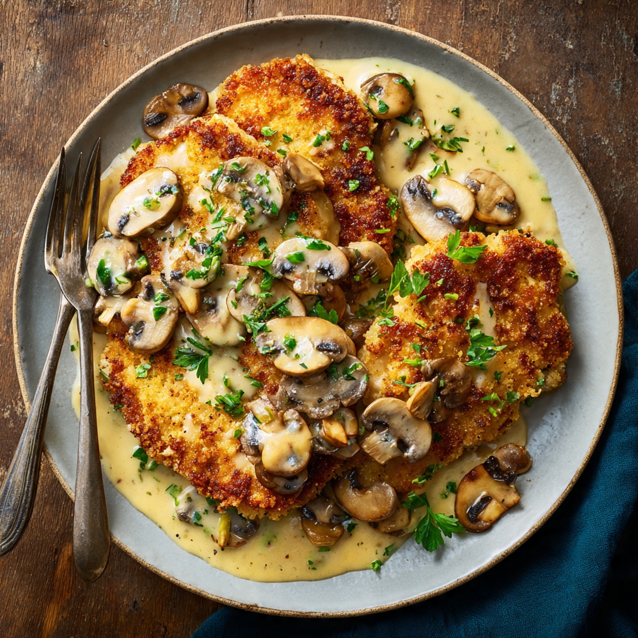 Easy Chicken Schnitzel with Mushroom Gravy