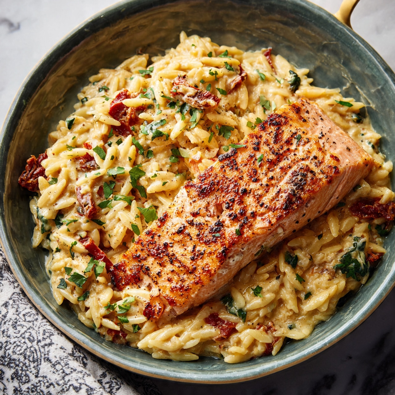 Creamy Sun-Dried Tomato Salmon & Orzo