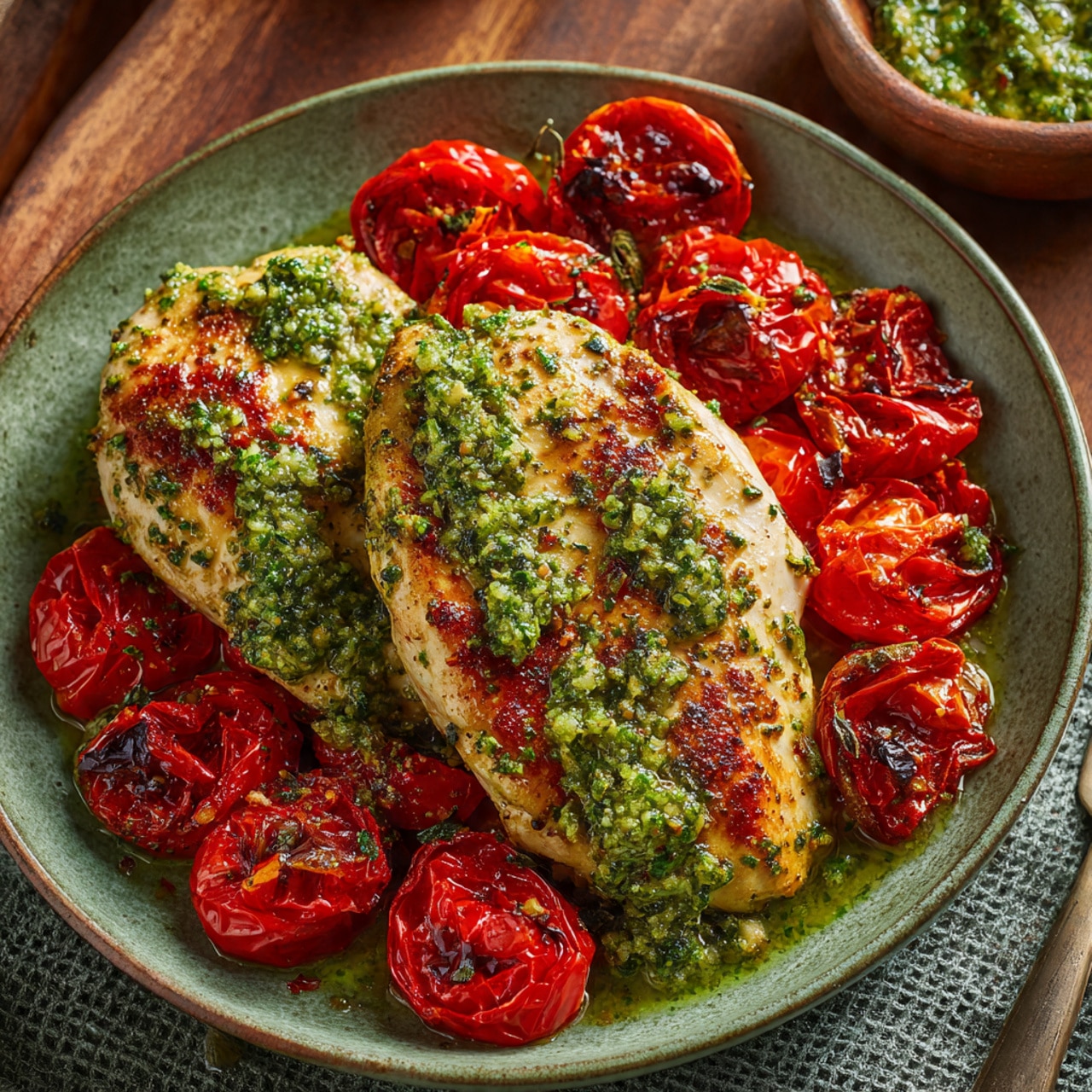 Creamy Pesto Chicken with Roasted Tomatoes