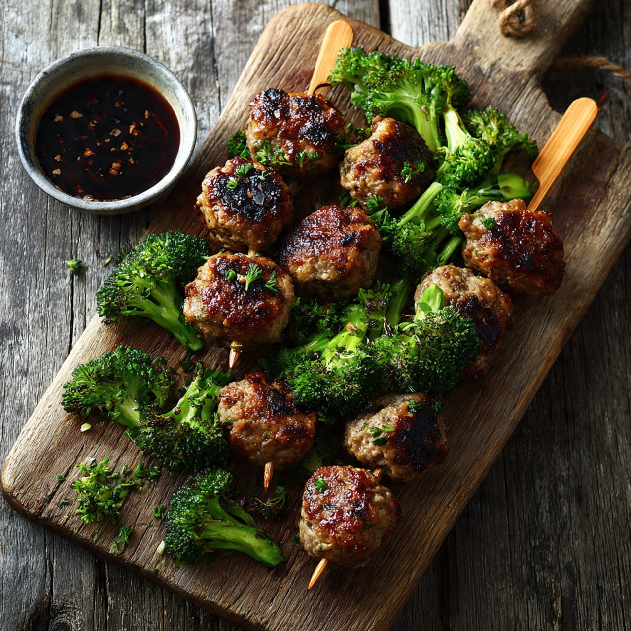 Teriyaki Meatball-Broccoli Kebabs