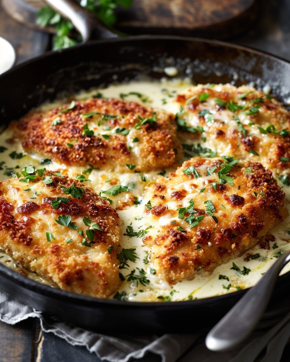 Crispy Parmesan Chicken with Creamy Garlic Sauce