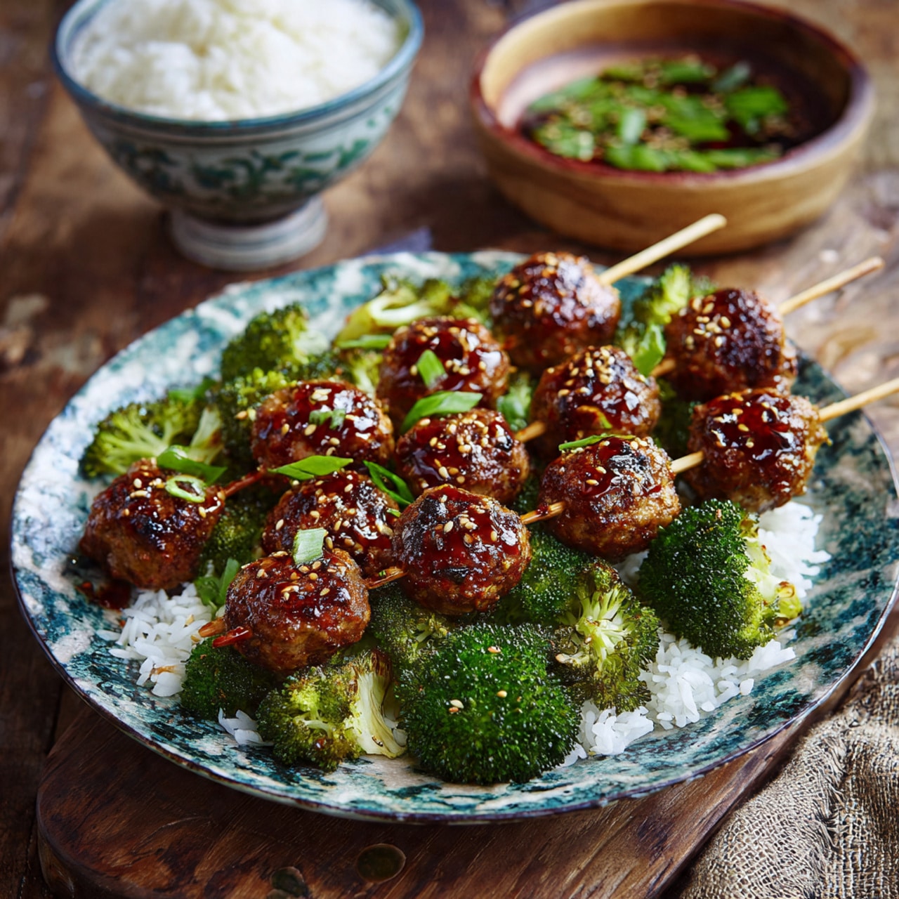 Teriyaki Meatball-Broccoli Kebabs