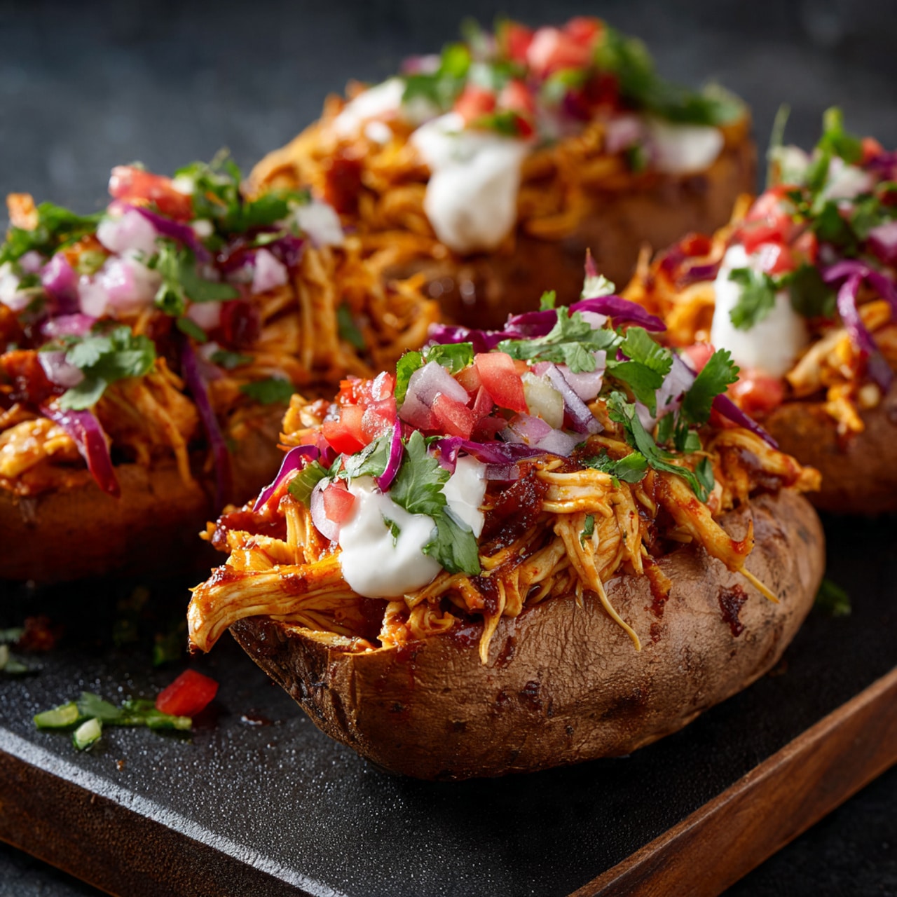 Deliciously Smoky BBQ Pulled Chicken Stuffed Sweet Potatoes