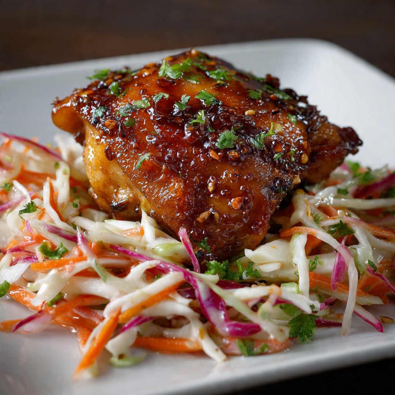 Honey Apple Glazed Chicken Thighs with Crunchy Autumn Slaw