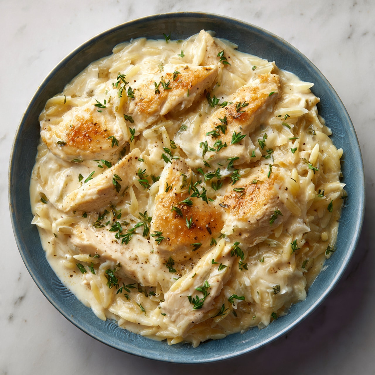 Crockpot Creamy Chicken with Gruyere and Orzo