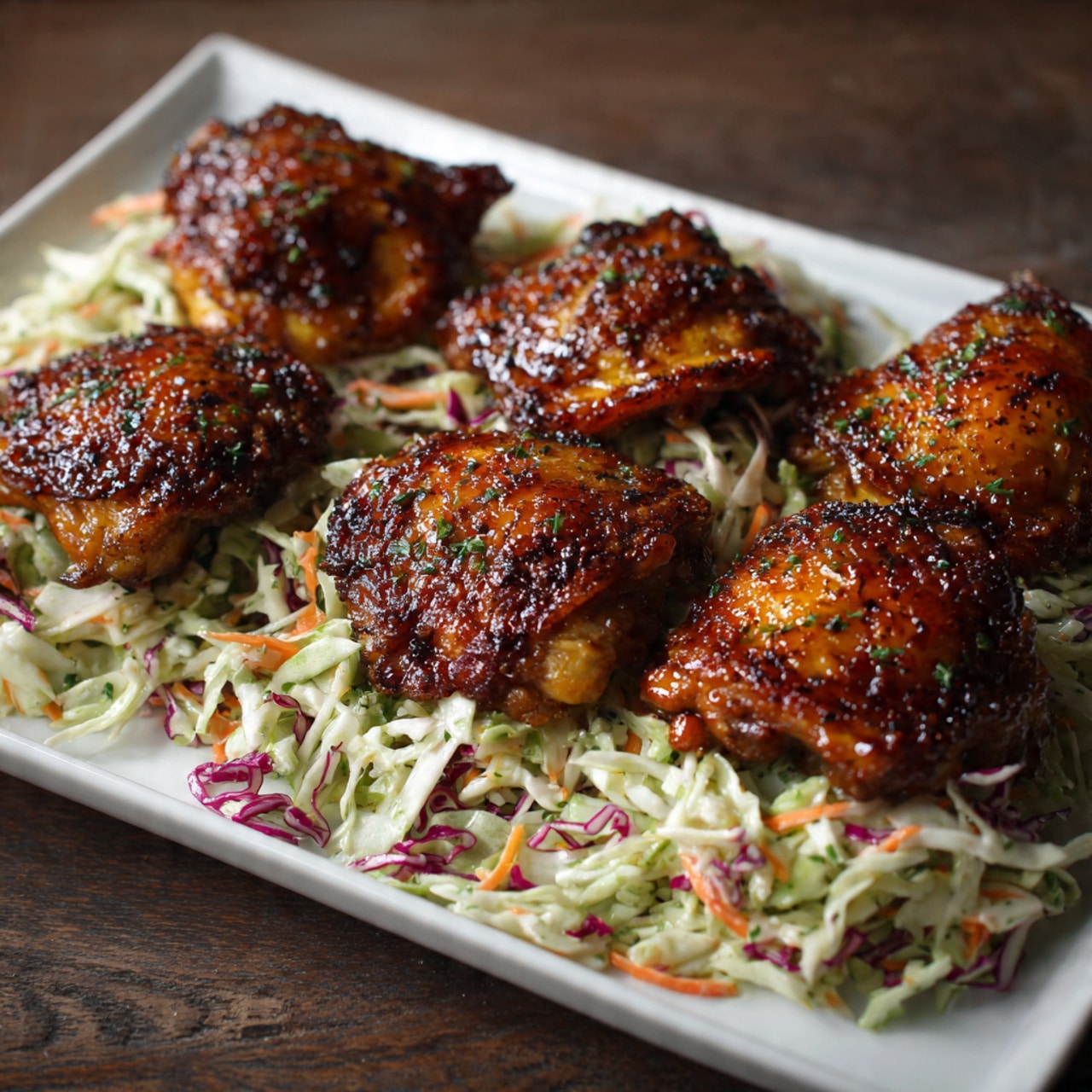 Honey Apple Glazed Chicken Thighs with Crunchy Autumn Slaw