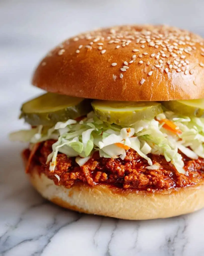 BBQ Chicken Sloppy Joes with Coleslaw and Pickles Recipe