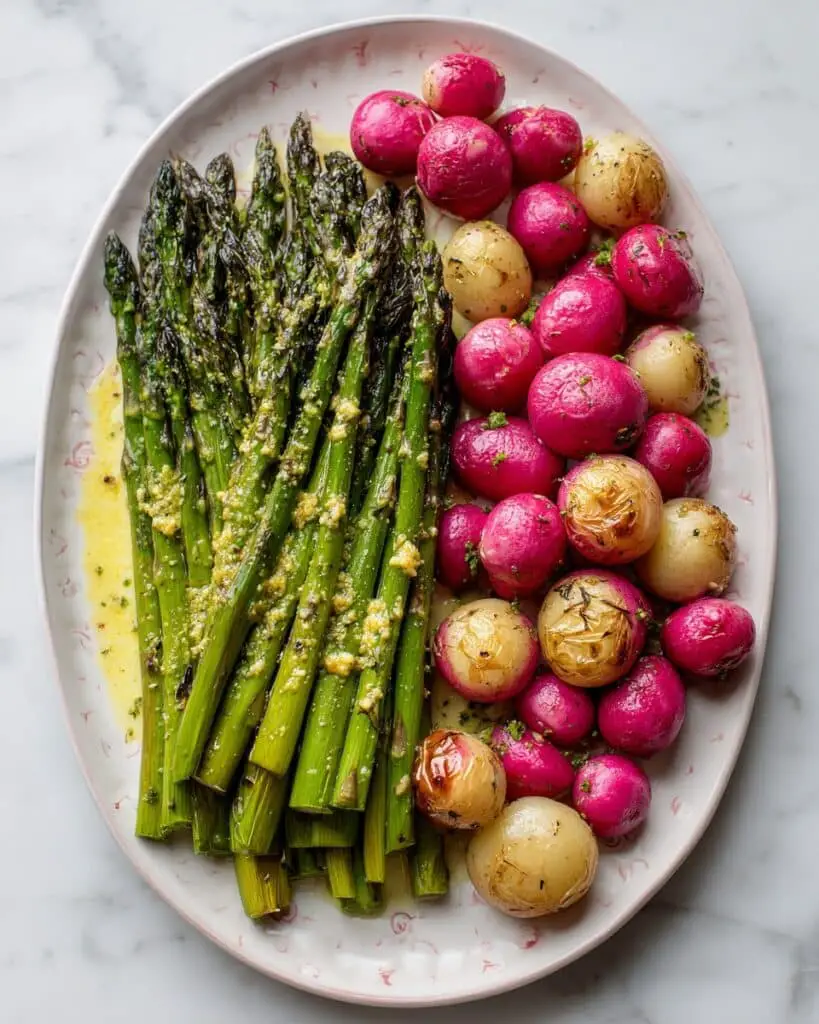 Roasted Radishes and Asparagus with Maple Mustard Dressing Recipe