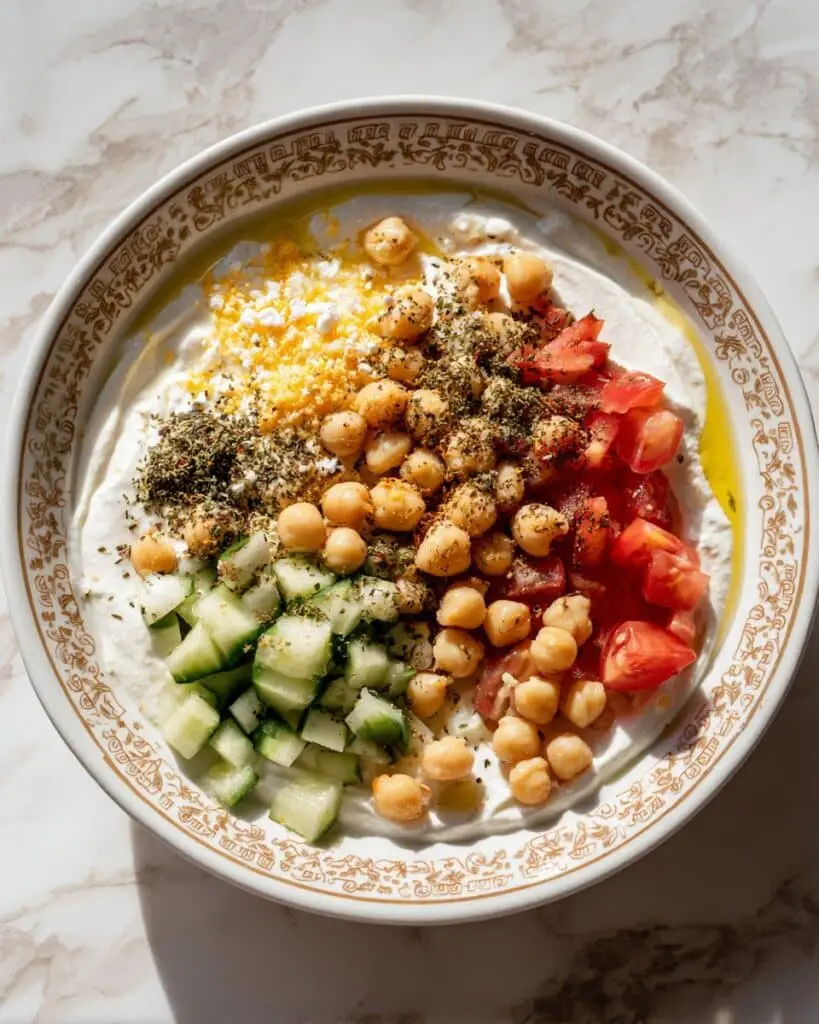 Savory Yogurt Bowl with Chickpeas, Eggs, and Vegetables Recipe