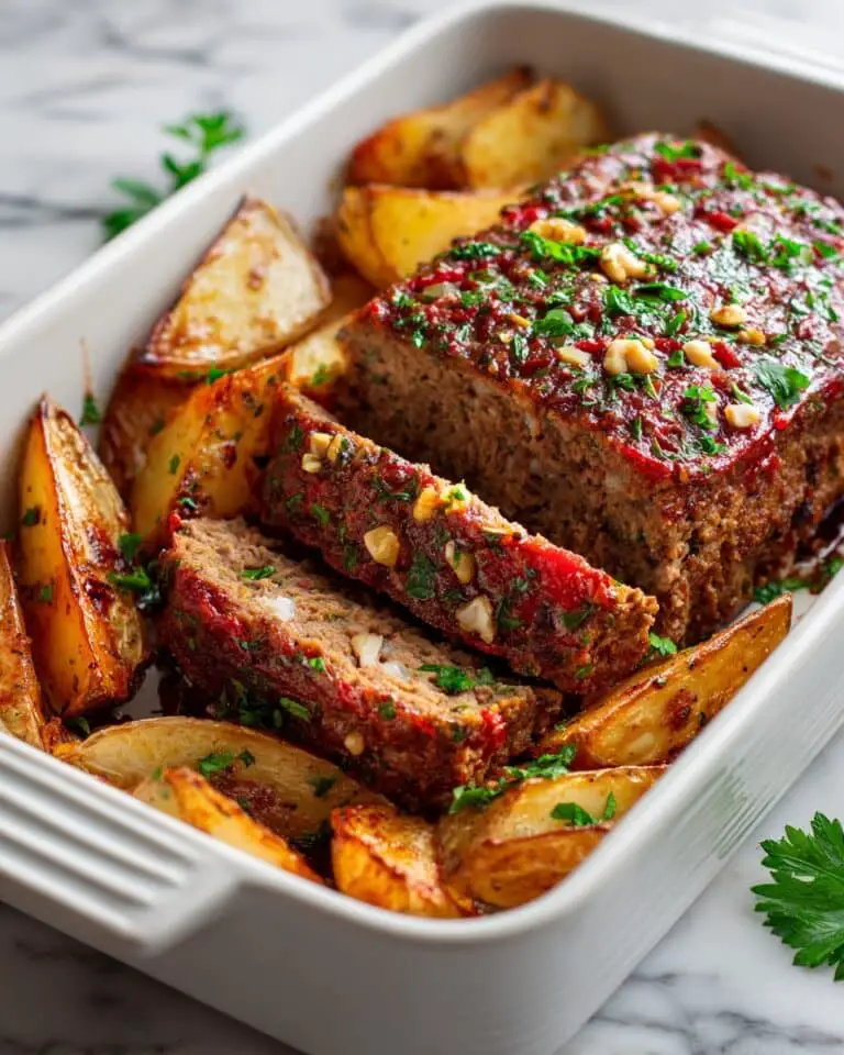 Greek-Style Meatloaf (ΡΟΛΟ) with Feta, Capsicum & Walnuts and Lemon Potatoes Recipe