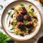 One Skillet Greek Meatballs and Lemon Butter Orzo with Whipped Feta Recipe