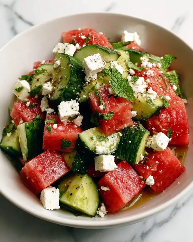 Simple Watermelon + Cucumber + Feta Salad Recipe