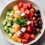 Peach Watermelon Salad with Mint, Lime, and Feta Recipe