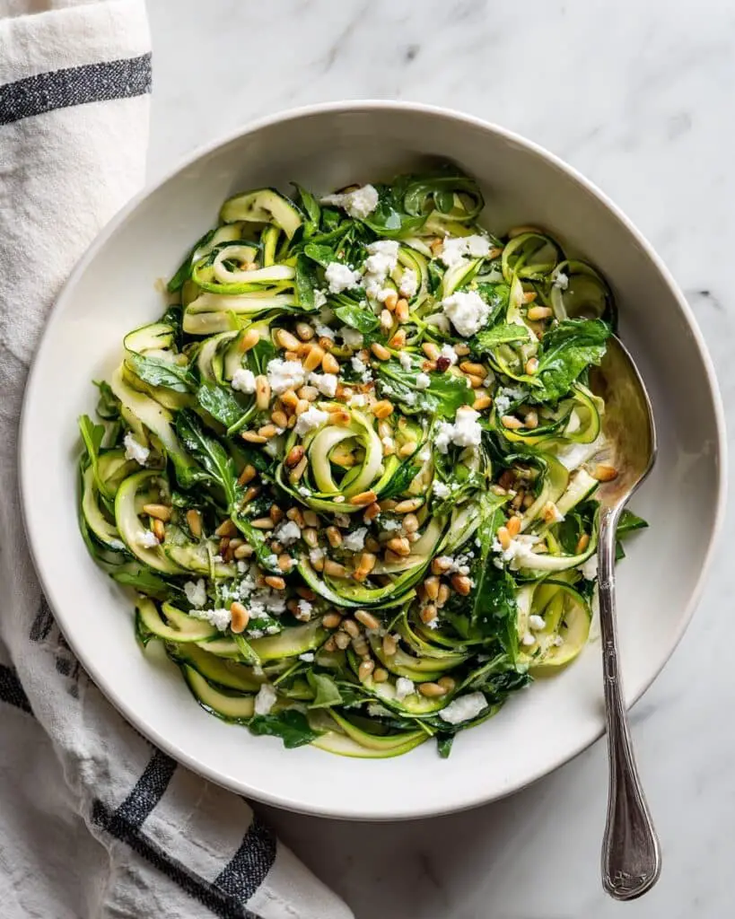 Shaved Zucchini Salad with Lemon, Goat Cheese, and Toasted Pine Nuts Recipe