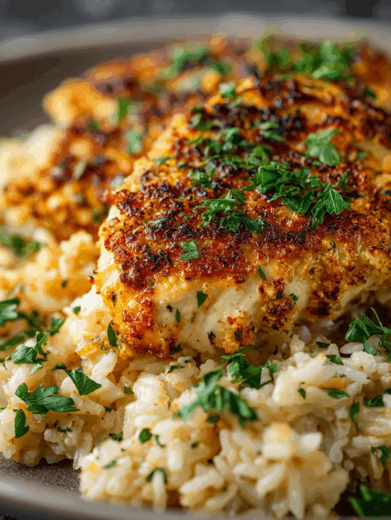 Golden Garlic Parmesan Chicken with Creamy Cajun Butter Rice