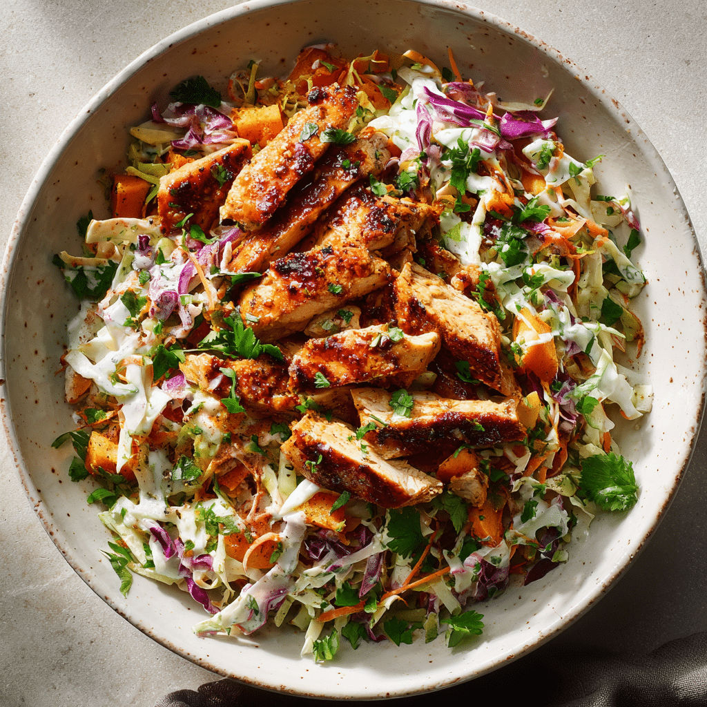 BBQ Chicken Bowls with Sweet Potatoes and Coleslaw (Whole30)