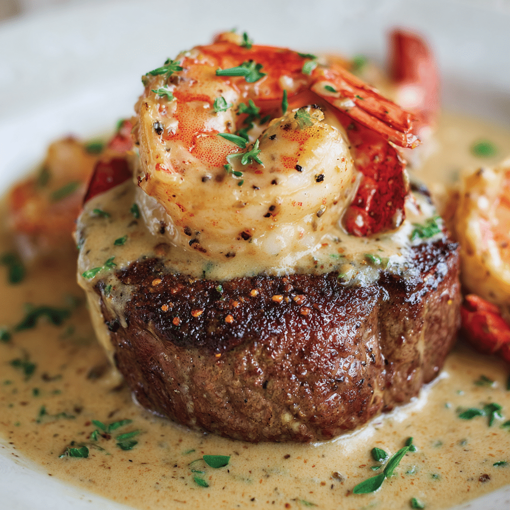 Filet Mignon with Shrimp and Lobster Cream Sauce