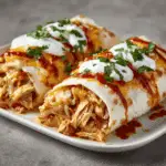 Baked Chicken Burritos with Cheesy Green Chili Sauce