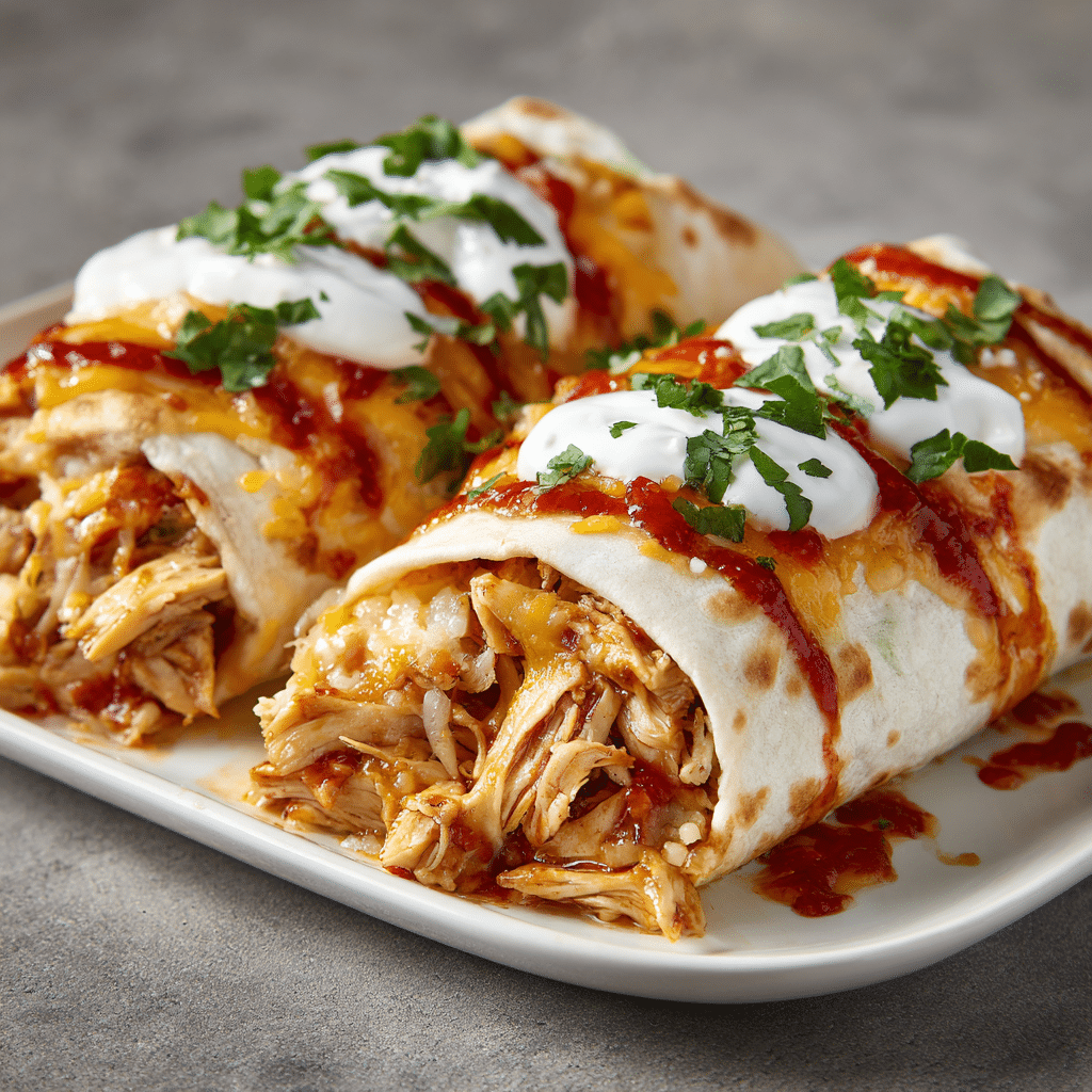 Baked Chicken Burritos with Cheesy Green Chili Sauce
