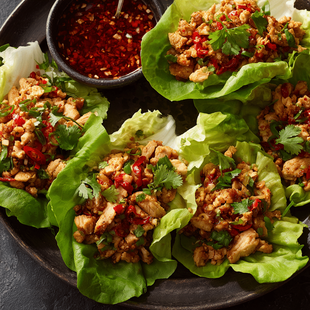 Savory Chicken Lettuce Wraps with Thai Chili Sauce