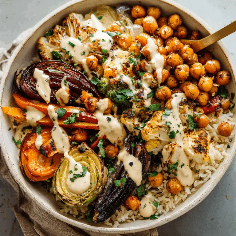 Roasted Veggie & Chickpea Bowls with Maple Dijon Tahini Dressing