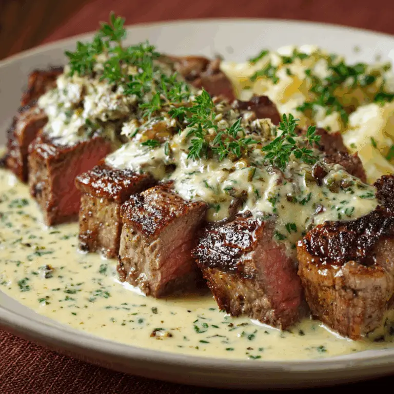 Steak with Garlic Cream Sauce