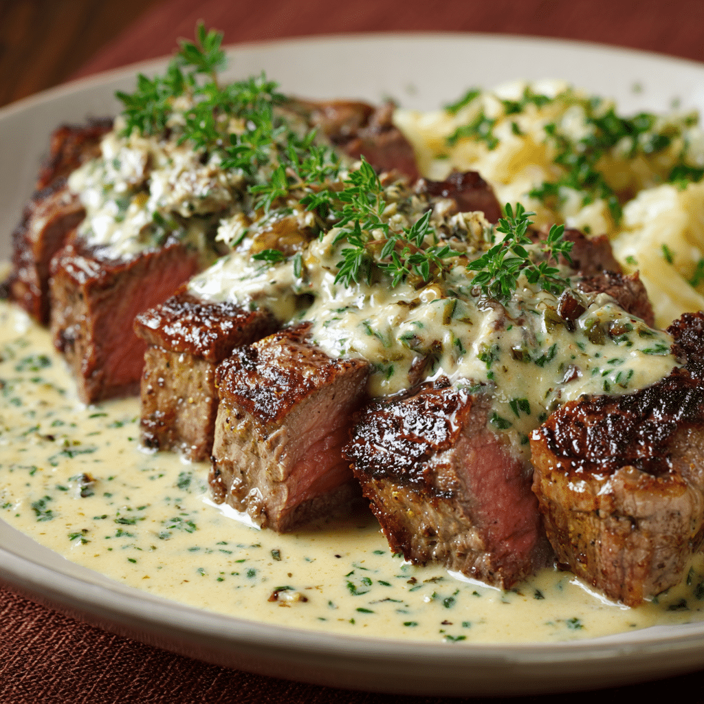 Steak with Garlic Cream Sauce
