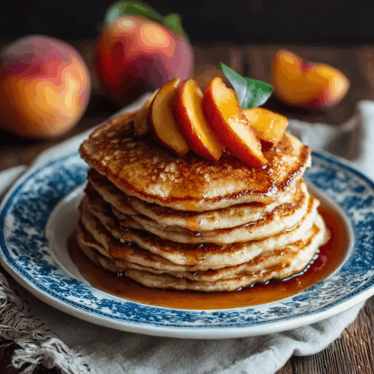Peach Pancakes with Cinnamon Maple Syrup