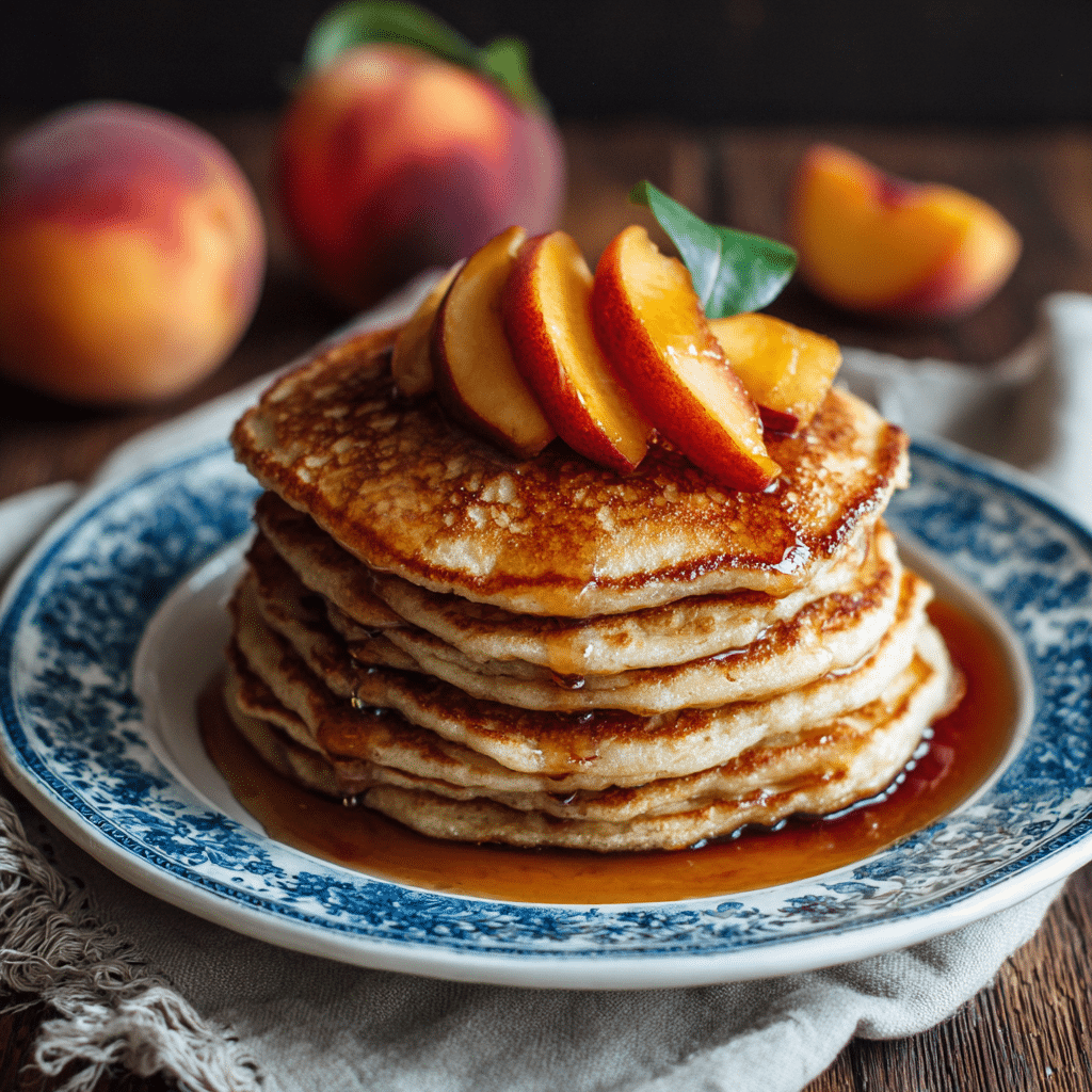 Peach Pancakes with Cinnamon Maple Syrup