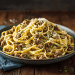 Savory Garlic Butter Ground Beef Linguine