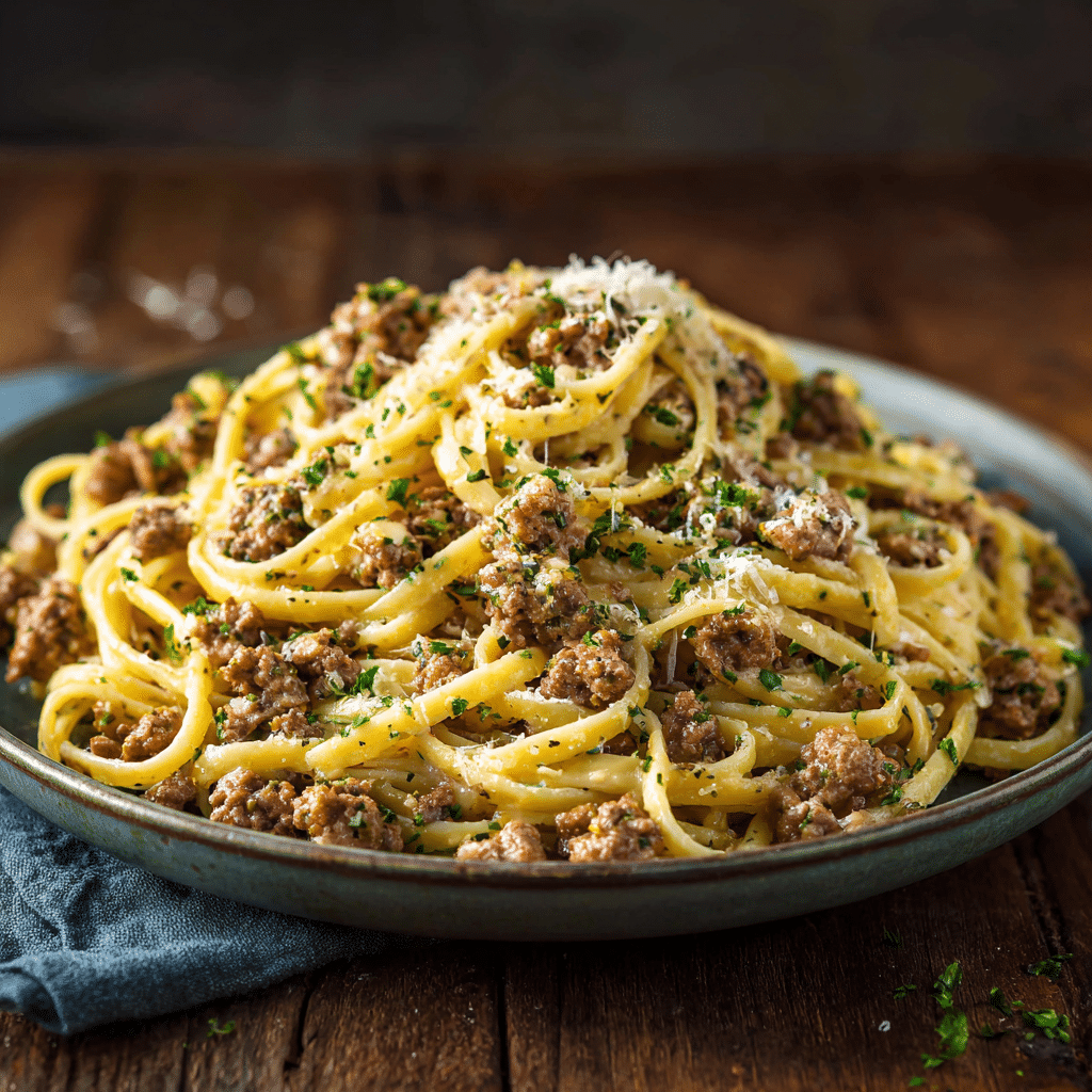 Savory Garlic Butter Ground Beef Linguine