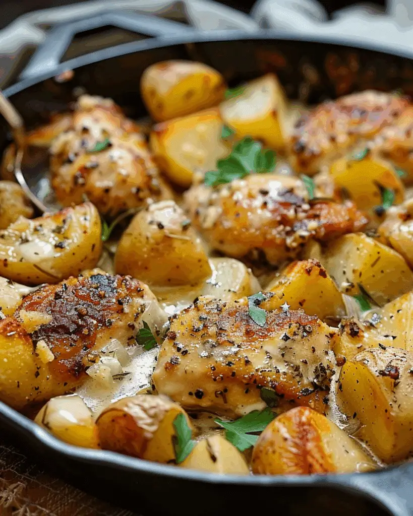 Garlic Parmesan Chicken and Potatoes Skillet