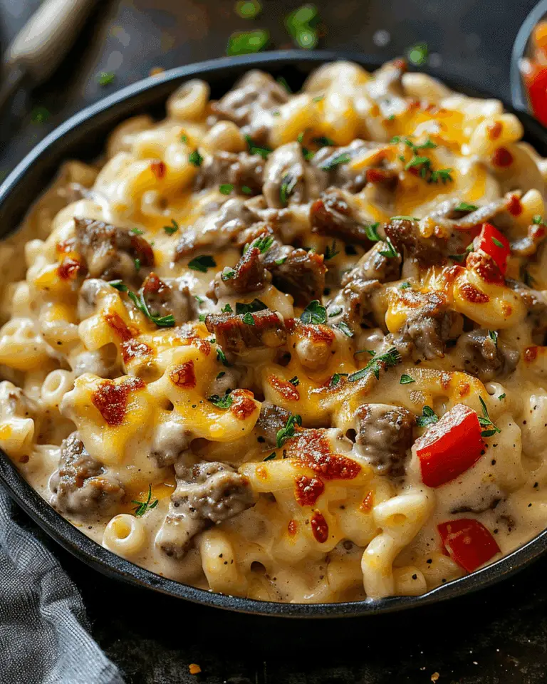 High-Protein Creamy Philly Cheesesteak Mac & Cheese