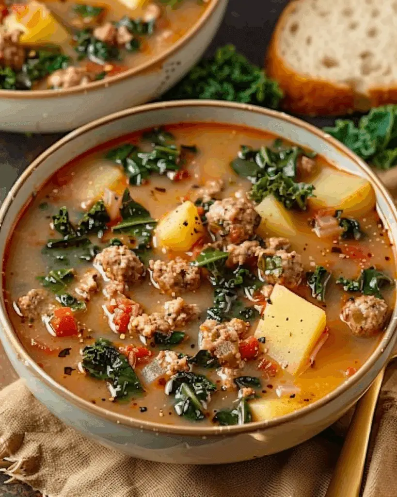 Hearty Tuscan Sausage Soup with Kale and Potatoes