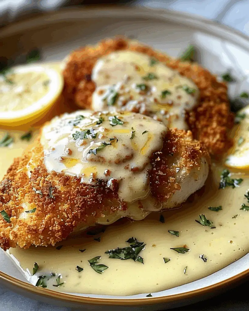 Lemon Pecorino Crusted Chicken with Creamy Lemon Sauce