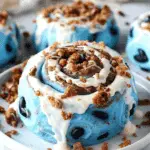 Cookie Monster Cinnamon Rolls: Blue Dough, Cookie Crumbles, and Creamy Sweetness