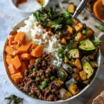 Garlic Butter Ground Beef and Roasted Veggie Bowls