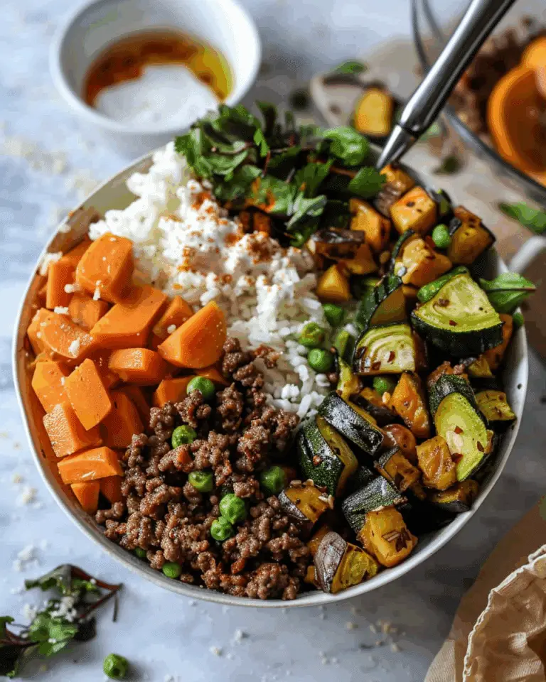 Garlic Butter Ground Beef and Roasted Veggie Bowls