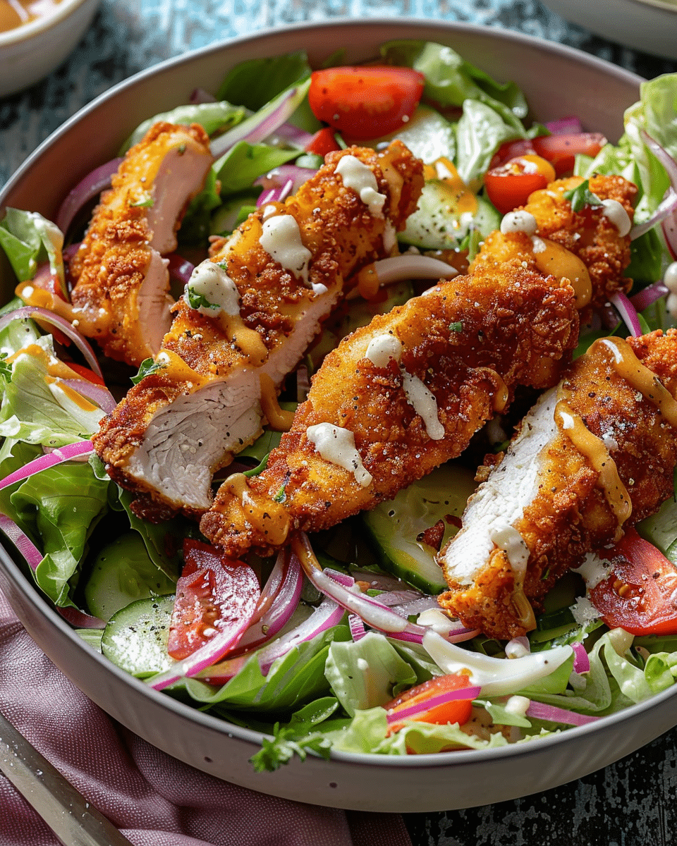 Air Fried Chicken Tender Salad with Honey Mustard (Easy & Healthy)