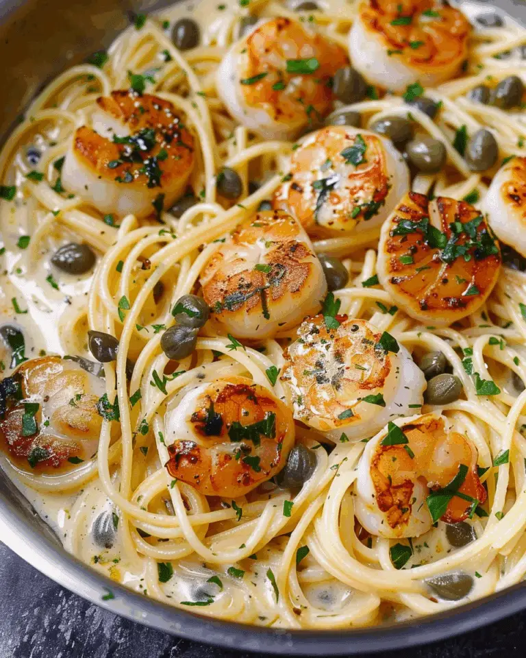 Scallop Spaghetti in Creamy White Wine Butter Garlic Sauce with Capers