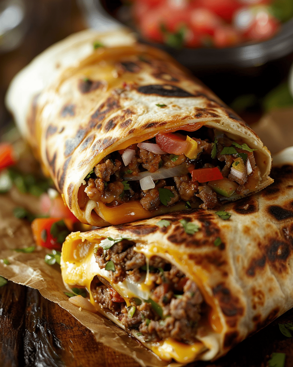 Grilled Cheese Burrito with Seasoned Beef