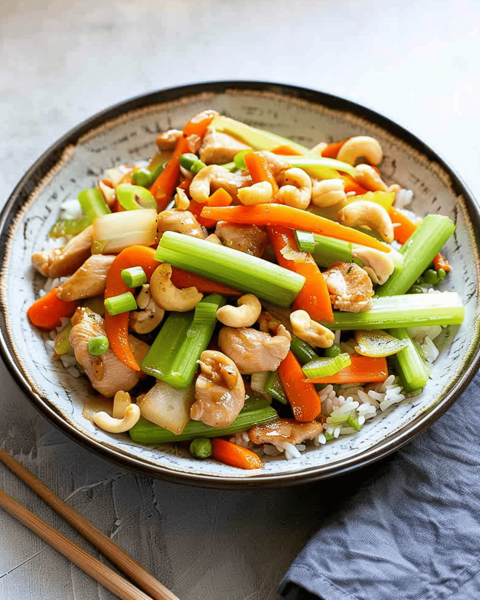 Chicken Stir Fry with Celery, Carrot and Cashew