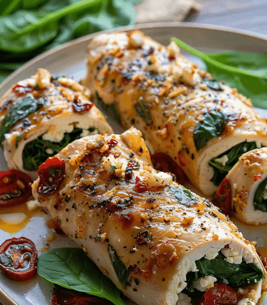 Rolled Up Chicken with Feta, Spinach, and Sun-Dried Tomatoes