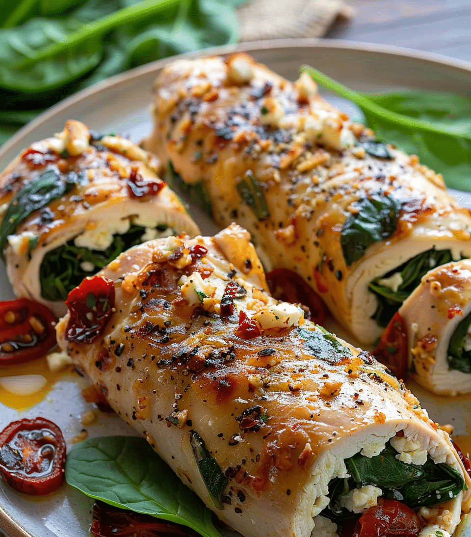 Rolled Up Chicken with Feta, Spinach, and Sun-Dried Tomatoes