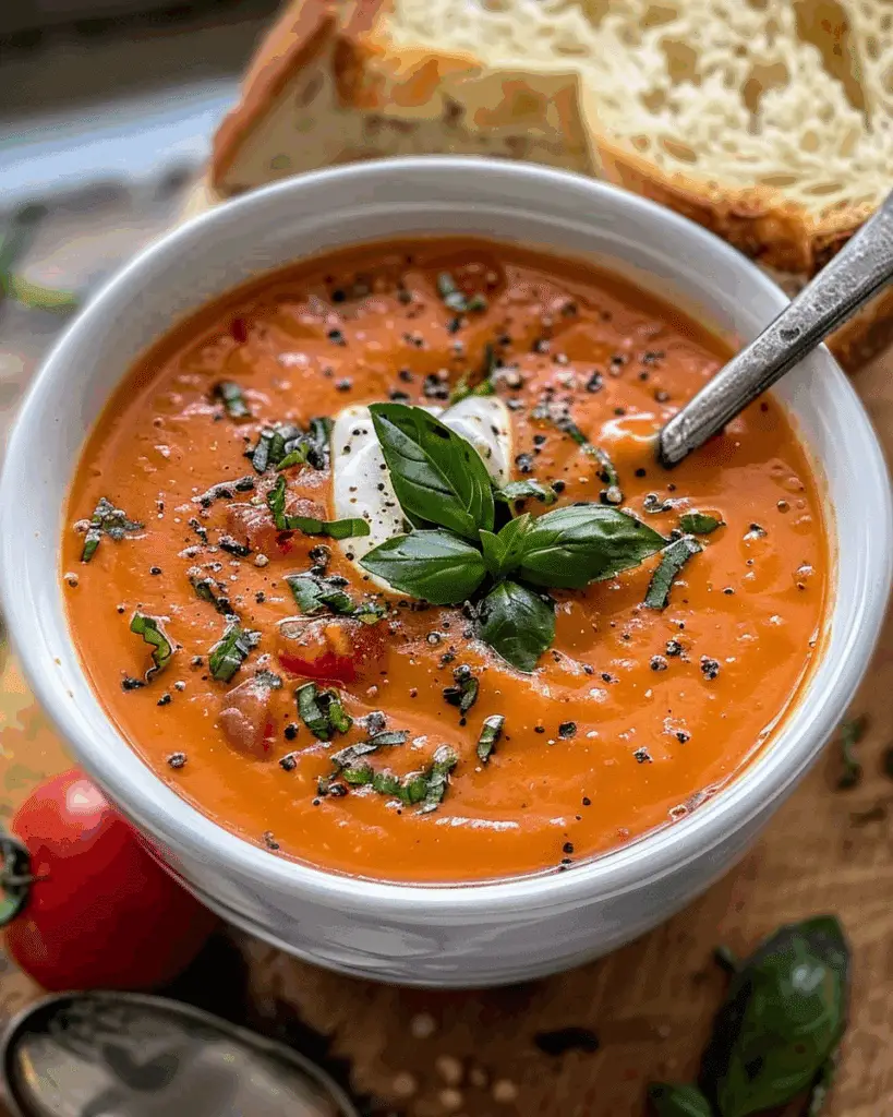 Roasted Tomato Basil Soup with Cream