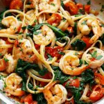 Shrimp Tomato Spinach Pasta in Garlic Butter Sauce