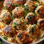 Sage Chicken Meatballs with Creamy Parmesan Orzo